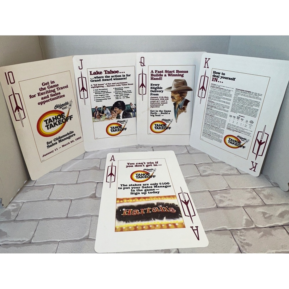 Vintage 1980‎ Oldsmobile Tahoe Takeoff Promotional Large Playing Cards 5pc Set